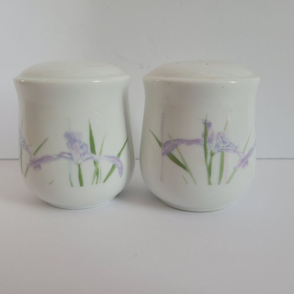 Vintage Japanese Porcelain Salt & Pepper Shakers With Lavender Iris Design